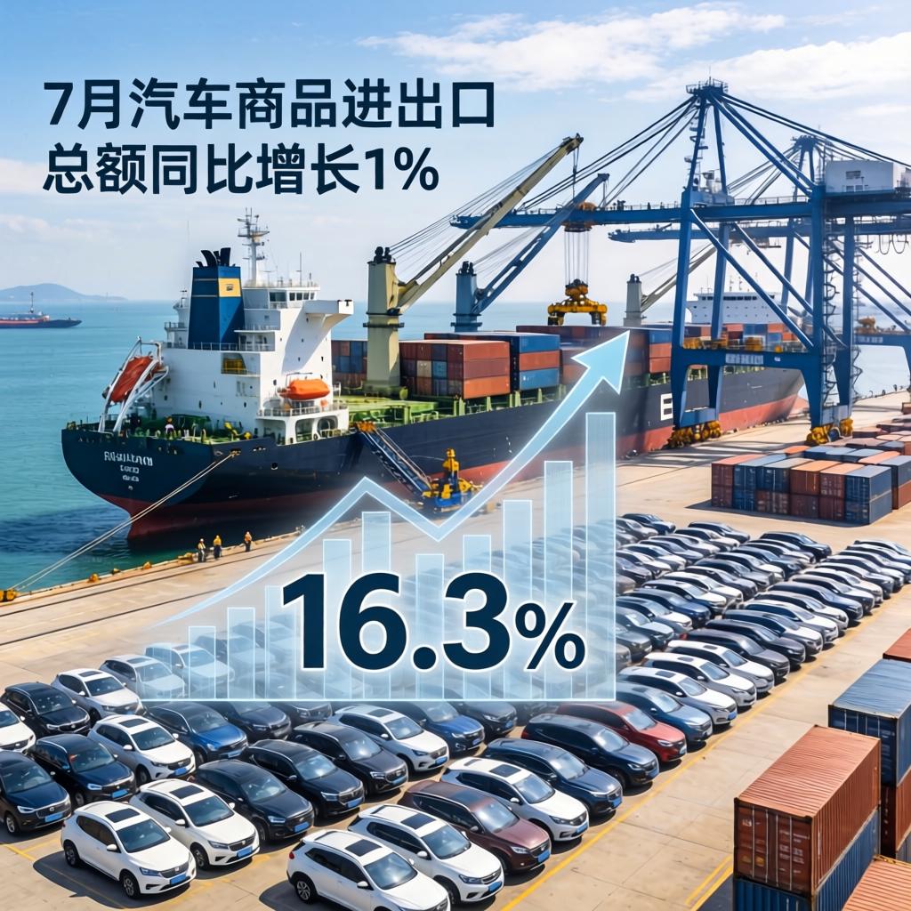 7月汽车商品进出口总额同比增长16.3%
